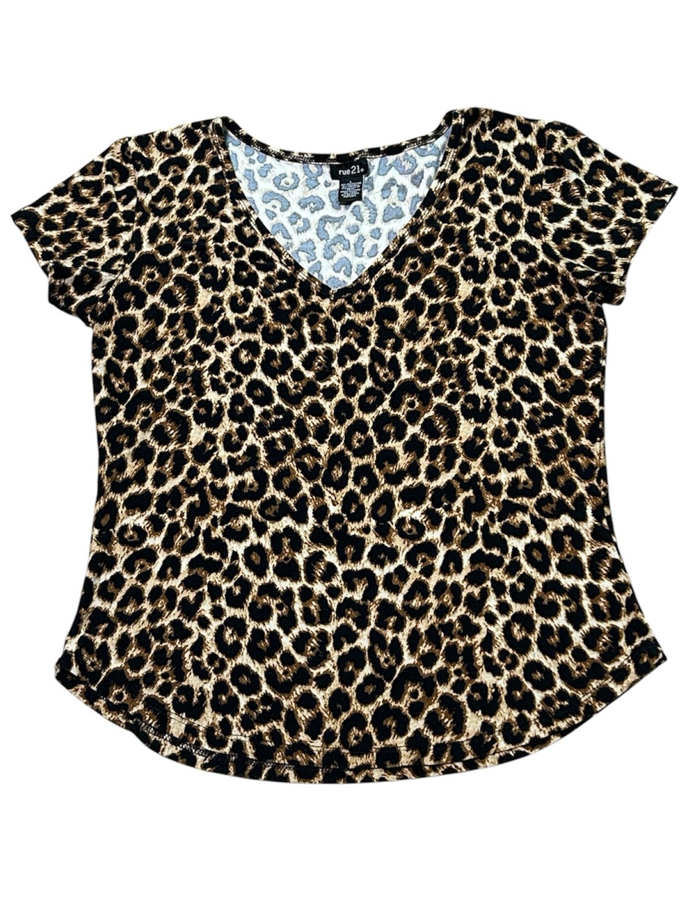 Rue21 Animal Prints Leopard V-Neck Short Sleeve Top - Brown/Black Size L- Women